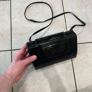 Palizzio black croc print leather crossbody bag